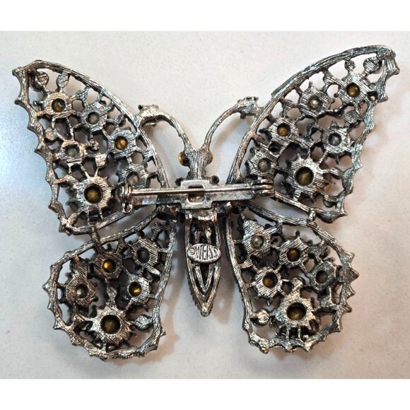 Vintage Weiss Rhinestone Butterfly Brooch Red & Clear Crystal Elegant Signed - Picture 8 of 10